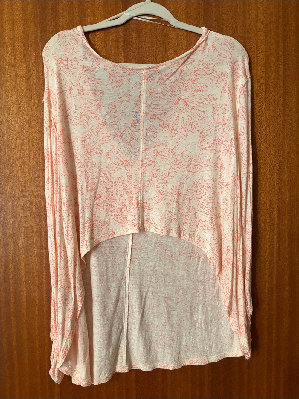 Free People Pale Pink Patterned High-Low Long Sleeve Tee